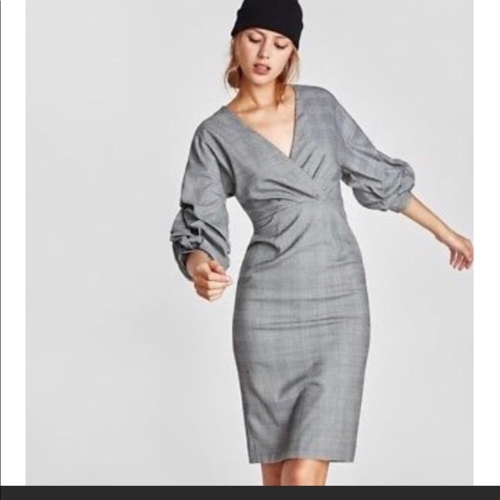 Zara Checkered Puff Sleeve Dress